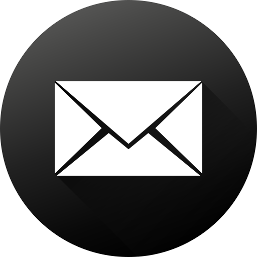 Black white, circle, high quality, long shadow, mail, social, social media icon